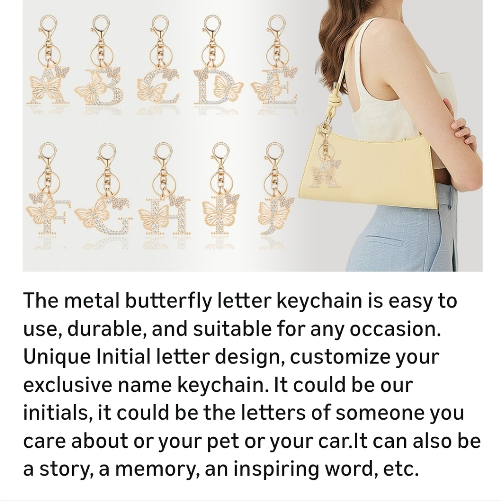 Gold Metal Butterfly Letter Keychain
